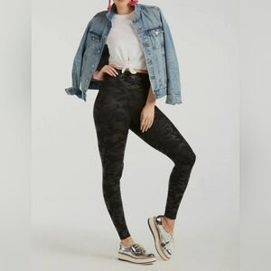 SPANX Black Faux Leather Black Camo Camouflage Leggings, Size S